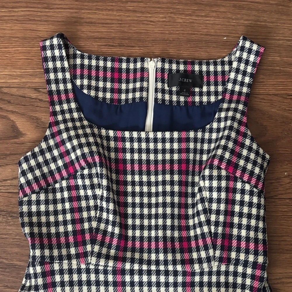 💕J.Crew Pink and Black Houndstooth Plaid Sleeveless Dress Pleated Skirt Academia